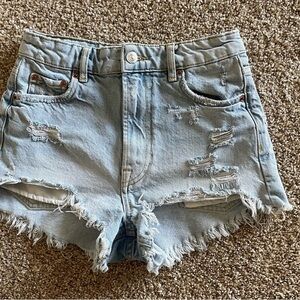 High-Rise Light Blue Distressed Denim Women's Shorts